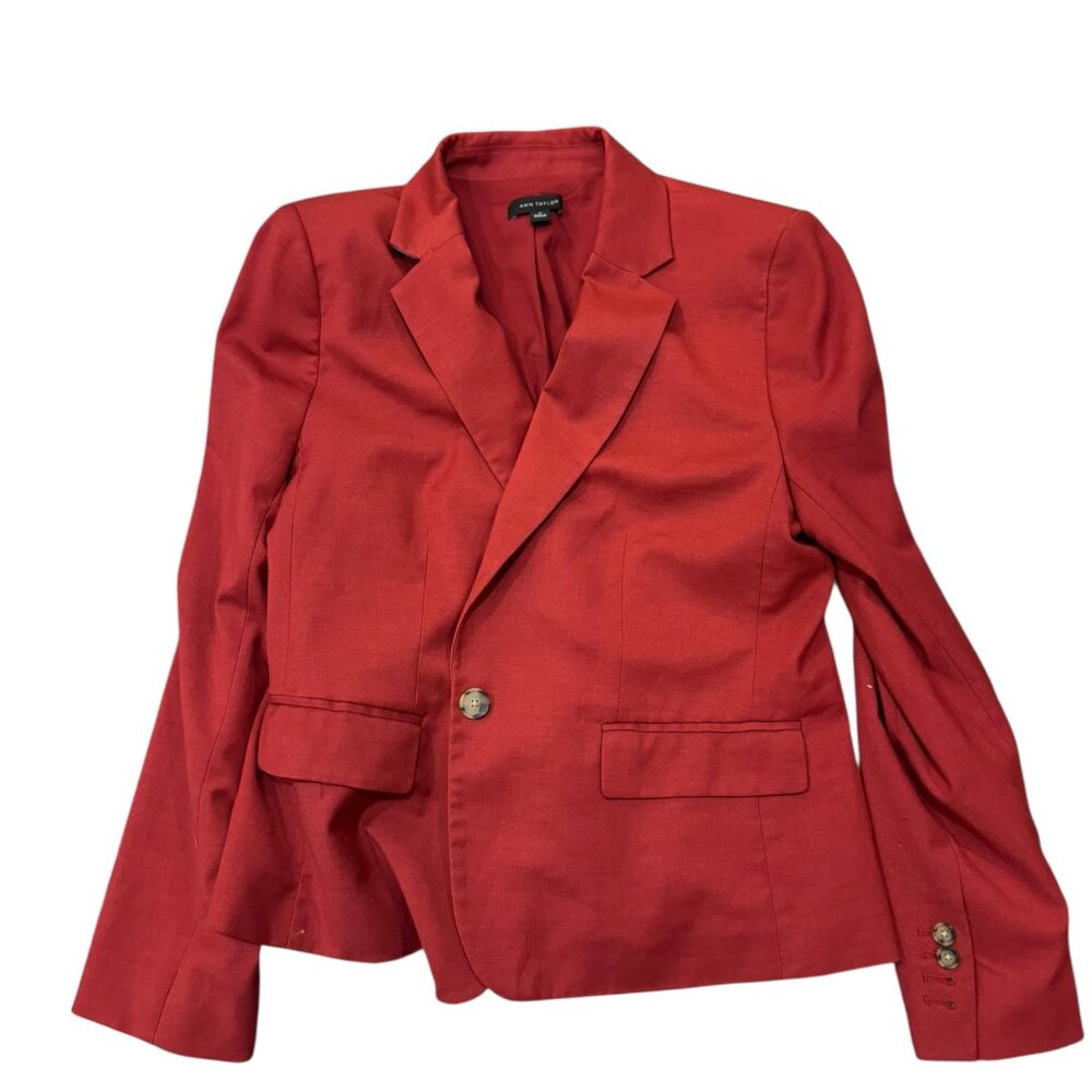Ann Taylor Linen Cotton Blend‎ Blazer Light Weight  Coral Orange minimalist fall
